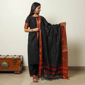 Black - Dharwad Cotton Kurta with Palazzo & Dupatta Set 07