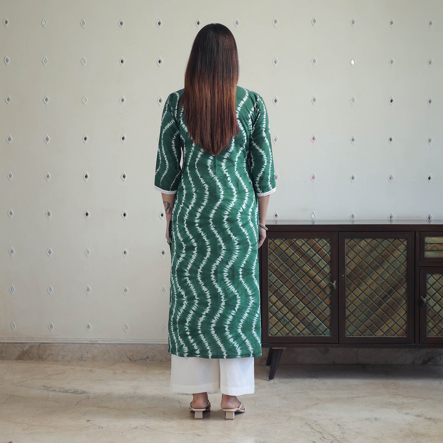 Green - Tie & Dye Cotton Straight Shibori Kurta 10