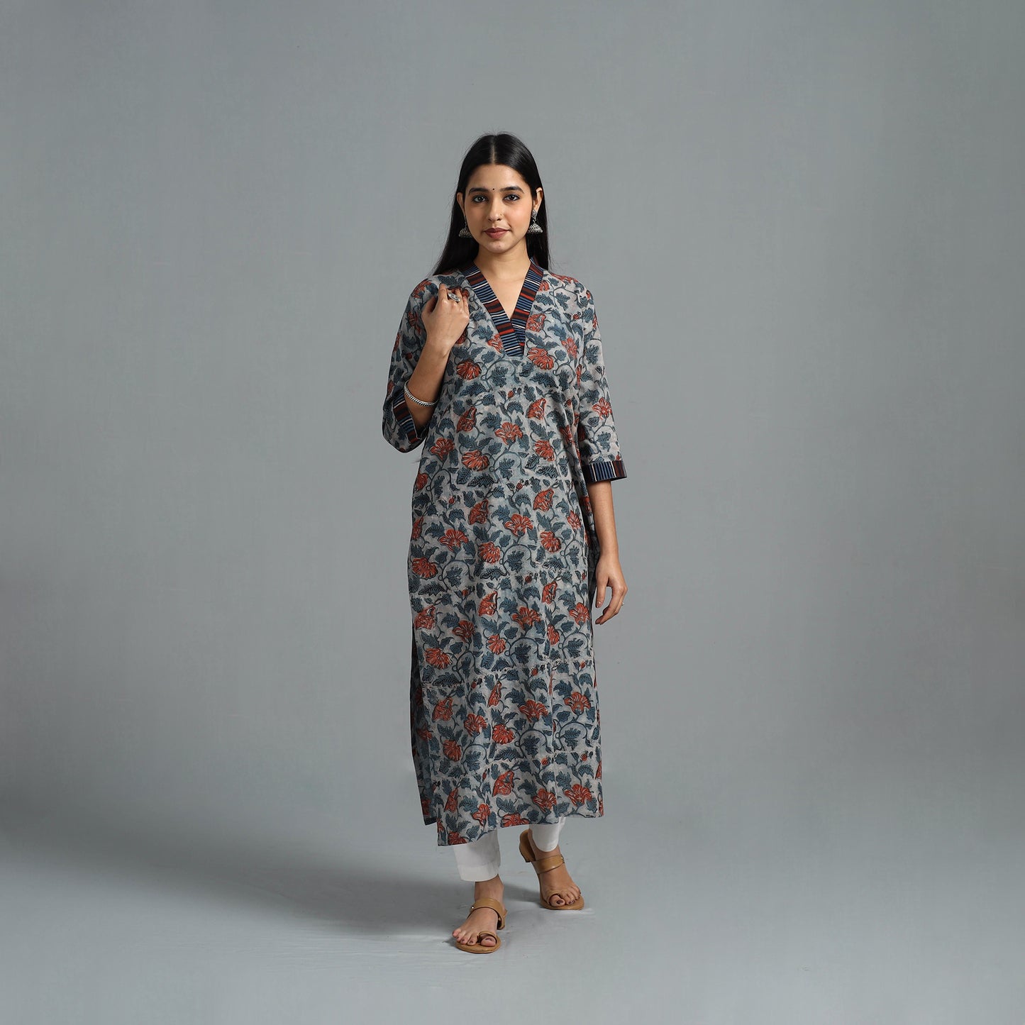 Block Printed Cotton Straight Bagru Kurta 08