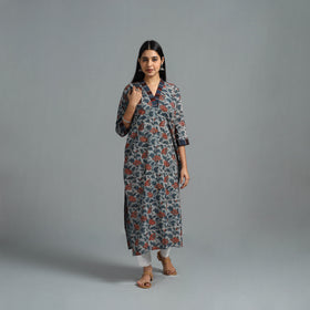 Grey - Block Printed Cotton Straight Bagru Kurta 08