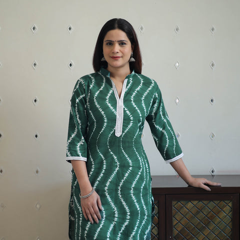 Green - Tie & Dye Cotton Straight Shibori Kurta 10