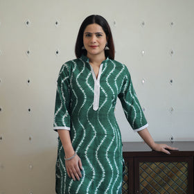  Green Tie & Dye Cotton Straight Shibori Kurta for Women