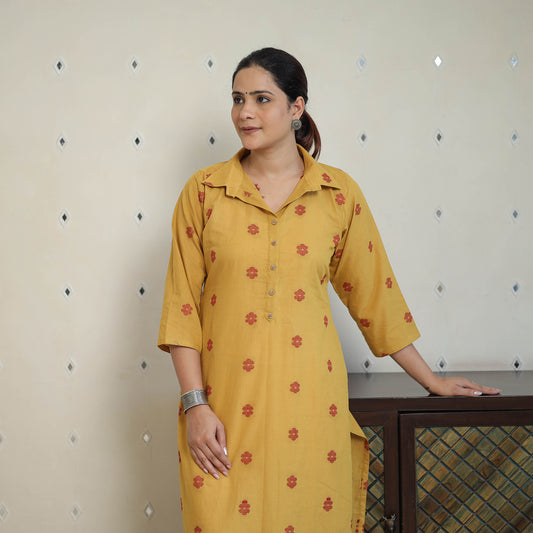 Yellow - Jacquard Cotton Straight Kurta 08