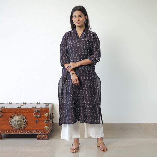 Black - Mercerised Cotton Pochampally Ikat Kurta (Straight) 16