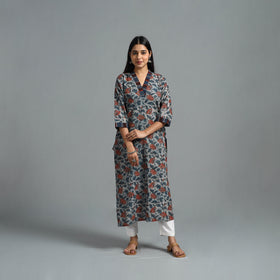 Grey - Block Printed Cotton Straight Bagru Kurta 08