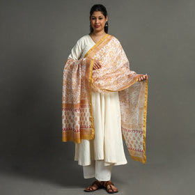 White - Block Print Chanderi Silk Sanganeri Dupatta 87