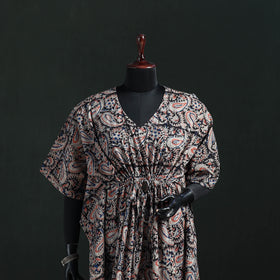 White - Kalamkari Hand Block Print Natural Dyed Cotton Kaftan (Medium) 12