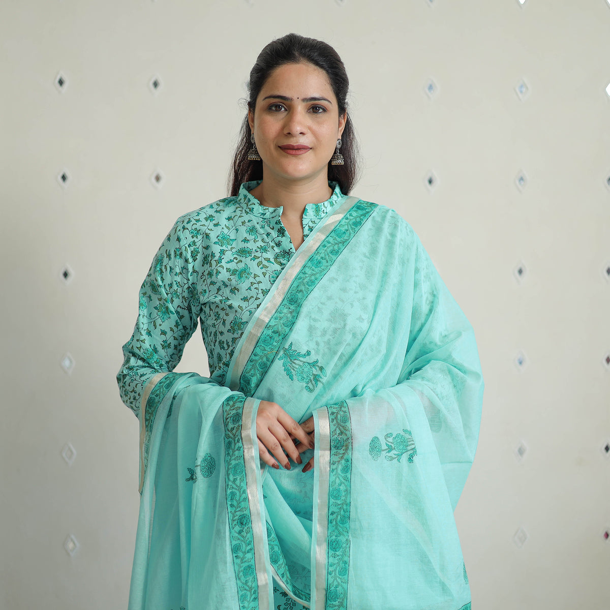 Green - Sanganeri Block Print Cotton Kurta Suit Set 02