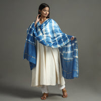 Blue - Shibori Tie-Dye Handloom Chanderi Silk Dupatta with Zari Border 44