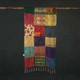Pure Silk Reversible Patchwork Stole with Tassels 30