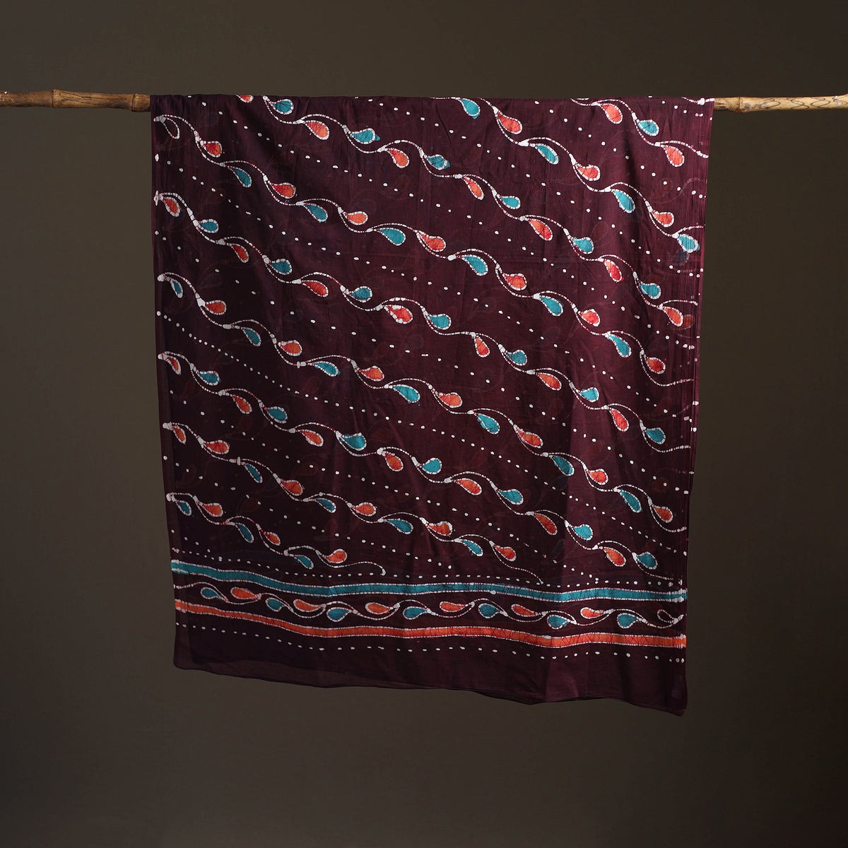 Brown - hand batik print cotton dupatta 19 - handcrafted
