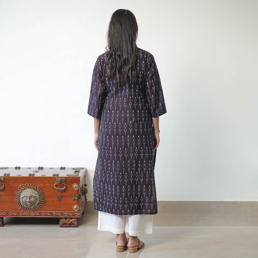 Black - Mercerised Cotton Pochampally Ikat Kurta (Straight) 16