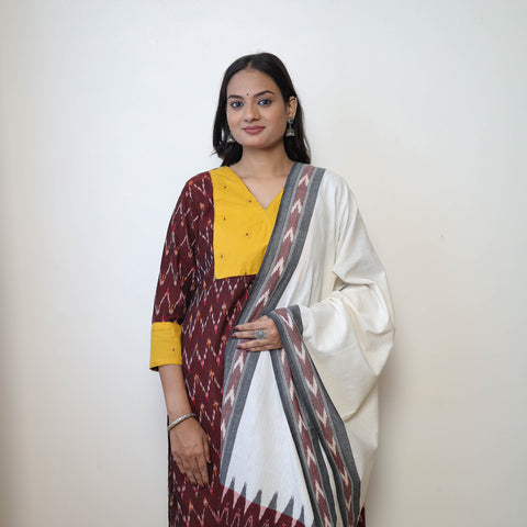 Maroon - Handloom Cotton Pochampally Ikat Kurta Set 16
