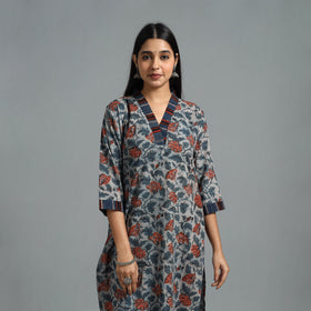 Grey - Block Printed Cotton Straight Bagru Kurta 08
