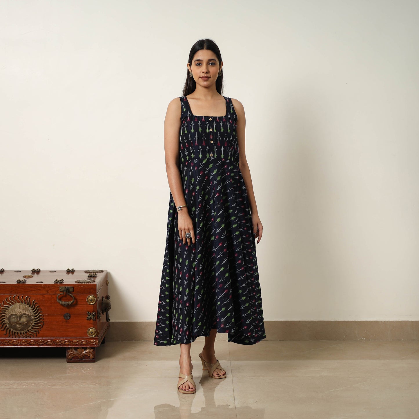 Mercerized Cotton Flared Pochampally Ikat Dress 20