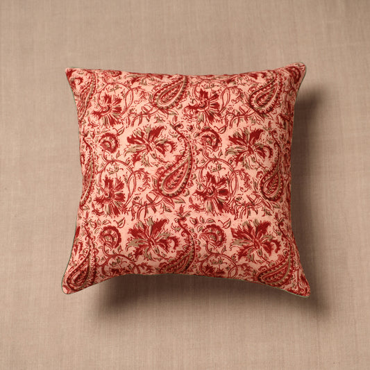 Peach - Kalamkari Block Printed Cotton Cushion Cover