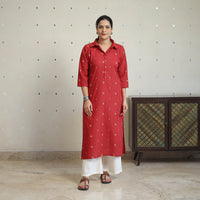 Red - Jacquard Cotton Straight Kurta 09