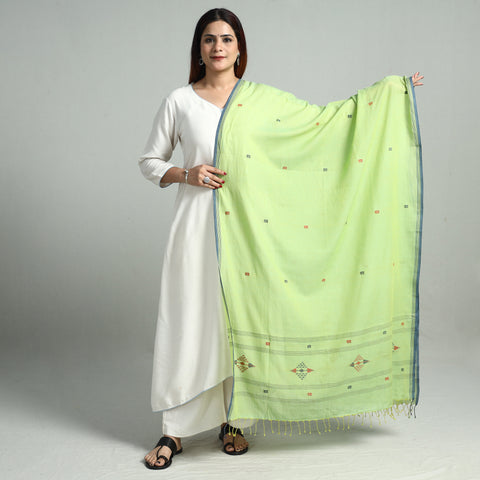 Green - Bengal Jamdani Buti Handloom Cotton Dupatta 31