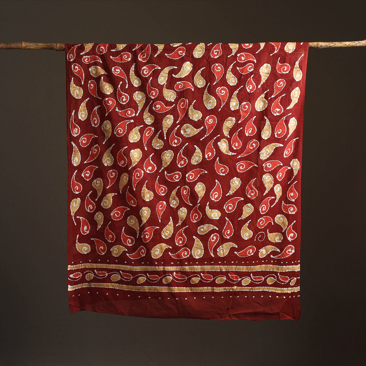 Maroon - hand batik print cotton dupatta 08 - handcrafted