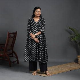 Black Chanderi Silk Tie-Dye Flared Leheriya Kurta for Women