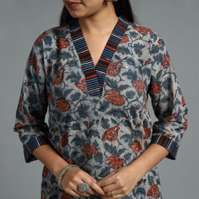 Grey - Block Printed Cotton Straight Bagru Kurta 08