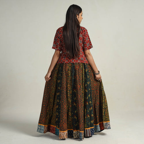 Multicolor - Kutch Block Printed 24 Kali Cotton Long Skirt 41