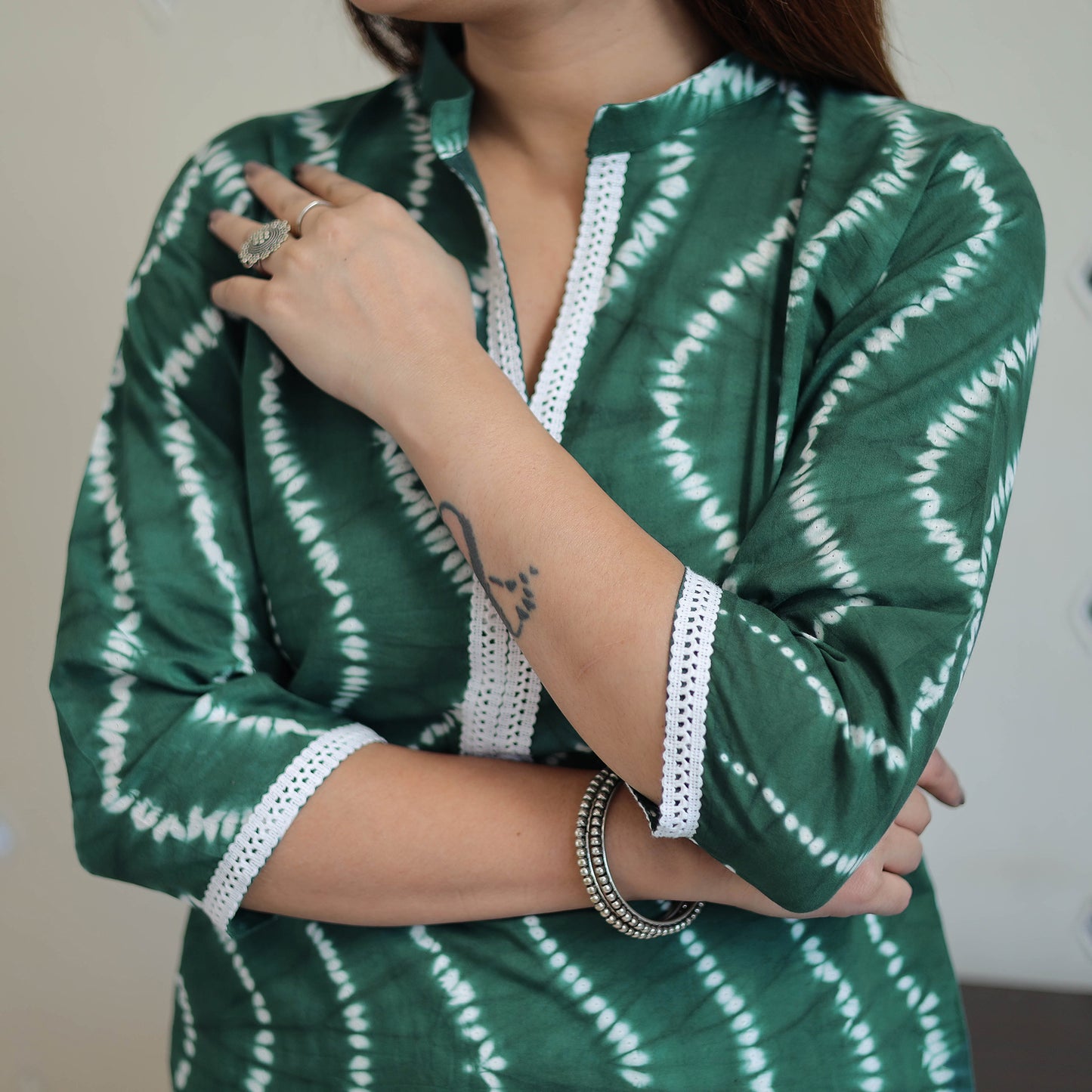 Green - Tie & Dye Cotton Straight Shibori Kurta 10