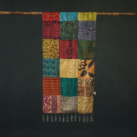 Pure Silk Reversible Patchwork Stole with Tassels 29