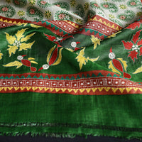 Green - Handloom Tussar Silk Bengal Kantha Work Stole 41