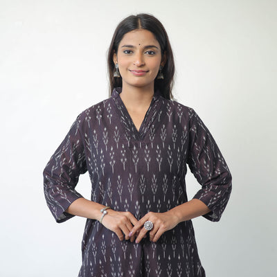 Black - Mercerised Cotton Pochampally Ikat Kurta (Straight) 16