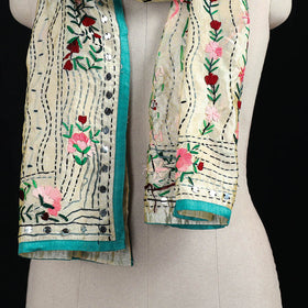 Beige - Ranihati Chanderi Silk Hand Embroidered Stole 138