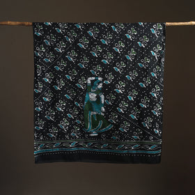 Black - hand batik print cotton dupatta 33 - handcrafted