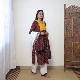 Maroon - Handloom Cotton Pochampally Ikat Kurta Set 16