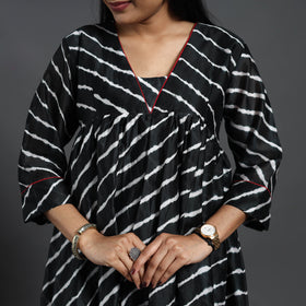 Black Chanderi Silk Tie-Dye Flared Leheriya Kurta for Women