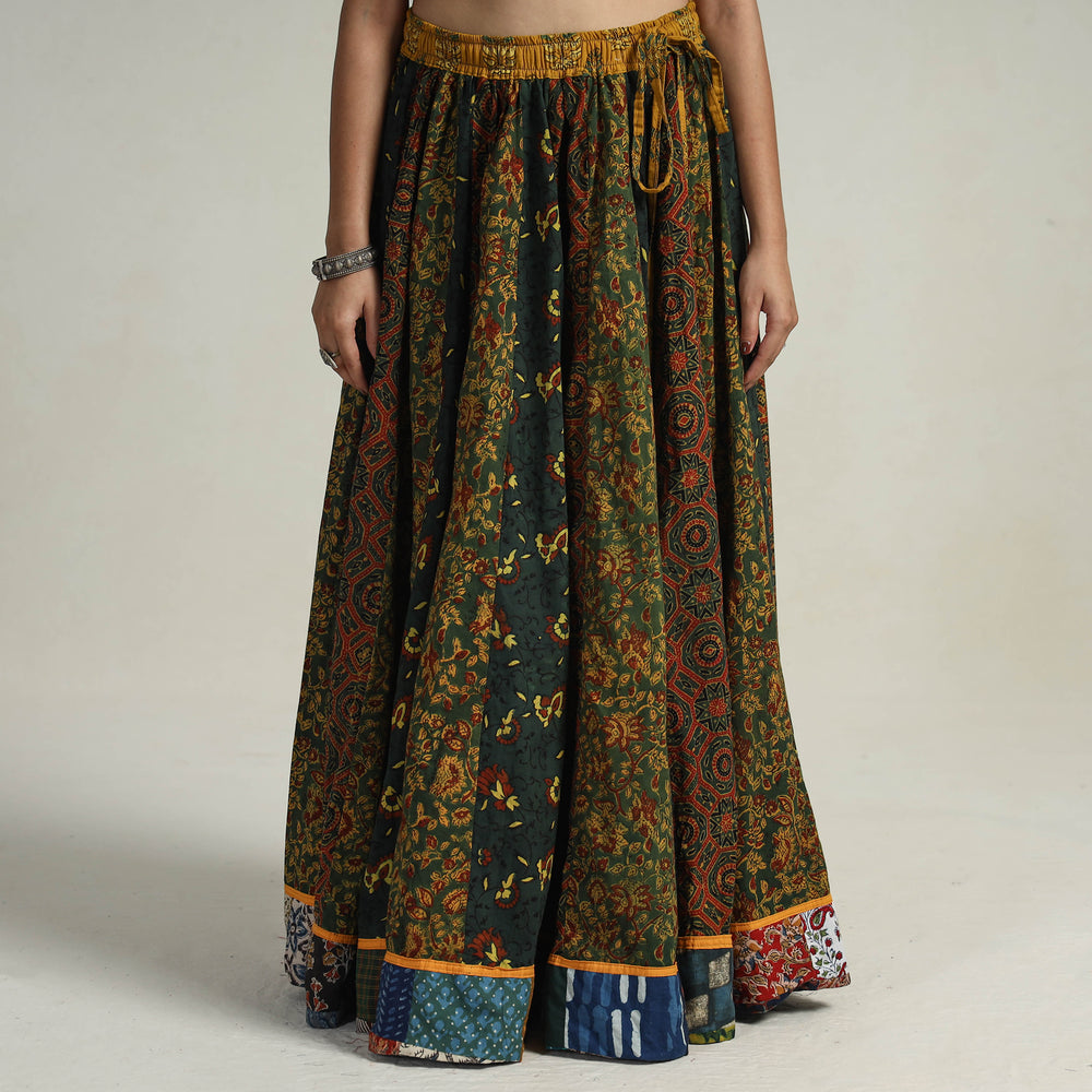 Multicolor - Kutch Block Printed 24 Kali Cotton Long Skirt 41