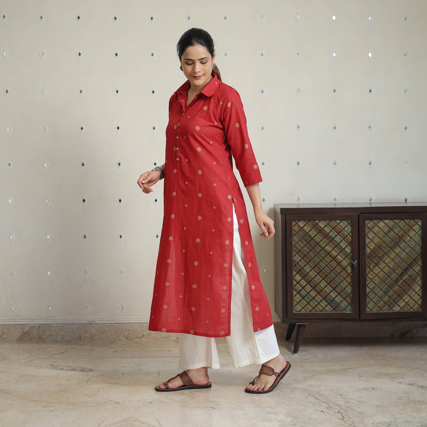 Red - Jacquard Cotton Straight Kurta 09