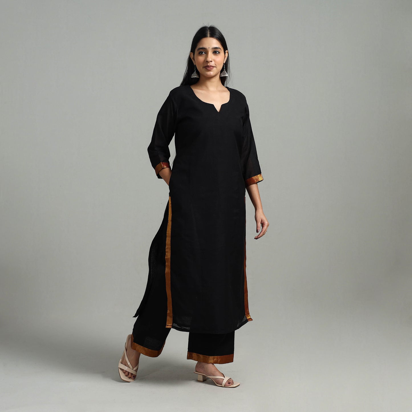  Cotton Black Dharwad Kurta Set with Palazzo & Dupatta