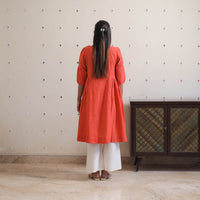 Orange - Handwoven A-Line Stripes Cotton Kurta 25