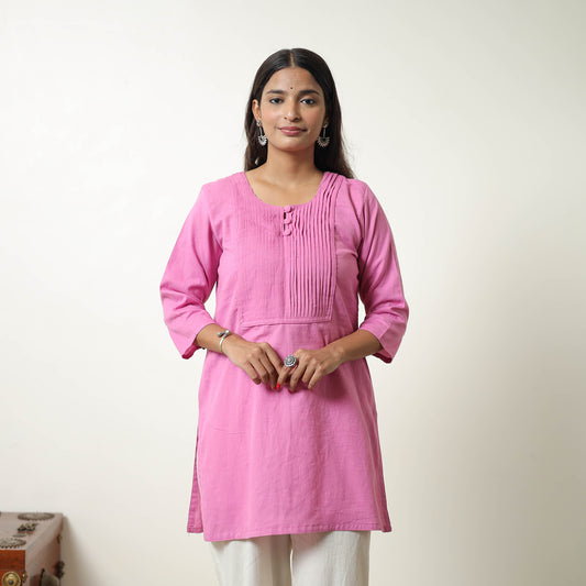 Mahira Pink Flex Cotton Short Plain Kurta