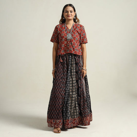 Ajrakh Block Printed 24 Kali Patchwork Cotton Long Skirt 34