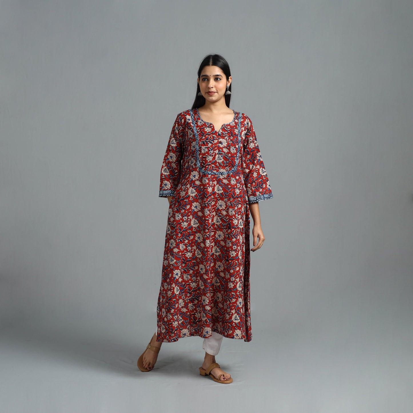 Block Printed Cotton A-Line Bagru Kurta 16