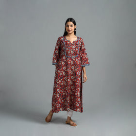 Buy Red Block Printed Cotton A-Line Bagru Kurta for Women