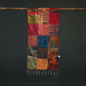 Pure Silk Reversible Patchwork Stole with Tassels 27