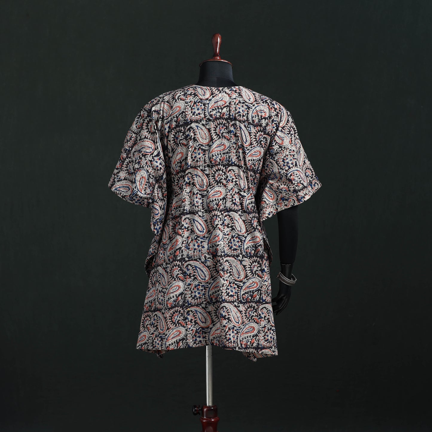 White - Kalamkari Hand Block Print Natural Dyed Cotton Kaftan (Medium) 12