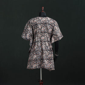 White - Kalamkari Hand Block Print Natural Dyed Cotton Kaftan (Medium) 12