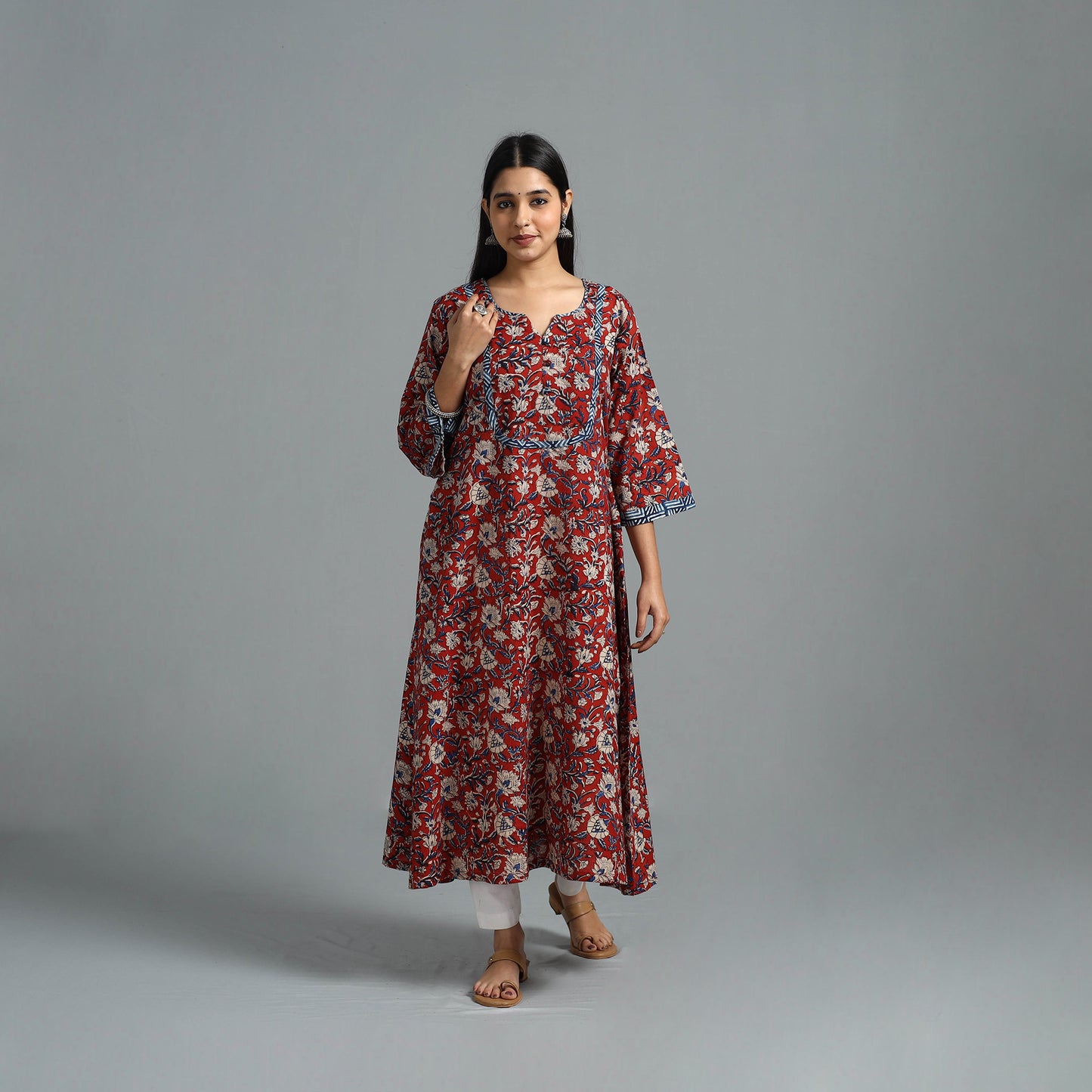 Block Printed Cotton A-Line Bagru Kurta 16