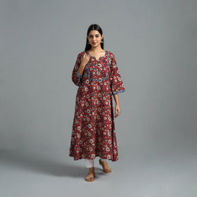 Buy Red Block Printed Cotton A-Line Bagru Kurta for Women