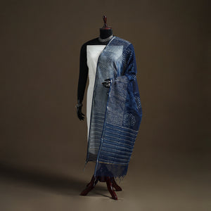 Blue - Pipad Hand Block Print Natural Dyed Kota Doria Cotton Dupatta 28