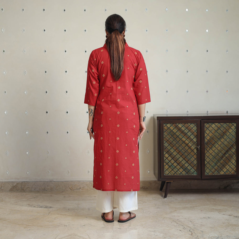 Red - Jacquard Cotton Straight Kurta 09