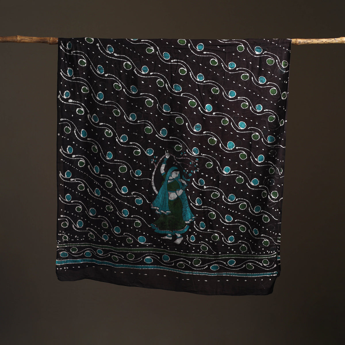 Brown - hand batik print cotton dupatta 42 - handcrafted